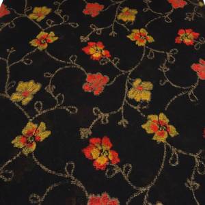 Stoff Baumwolle leichter feiner Jersey mit Intarsien Blumen Ranken schwarz rot gelb braun Kleiderstoff Bild 3