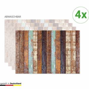 Tischsets I Platzsets abwaschbar - Holzoptik gestreift shabby look- aus Premium Vinyl - 4 Stück - 44 x 32 cm - rutschfes Bild 1