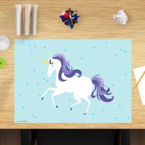 Schreibtischunterlage – Einhorn türkis– 60 x 40 cm – Schreibunterlage für Kinder aus erstklassigem Premium Vinyl – Made Bild 1