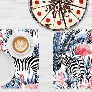 Tischsets I Platzsets abwaschbar - Tropische Zebras und Flamingos - 4 Stück - 40 x 30 cm - rutschfeste Tischdekoration a Bild 2