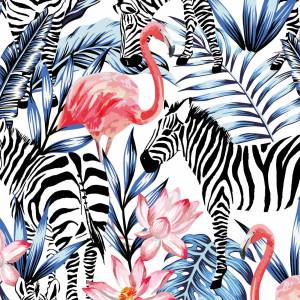 Tischsets I Platzsets abwaschbar - Tropische Zebras und Flamingos - 4 Stück - 40 x 30 cm - rutschfeste Tischdekoration a Bild 3
