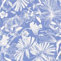 Baumwollsatin, exotische Blumen und Blätter, blau-weiß, 145 cm breit, Preis pro 0,5 lfdm Bild 1