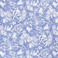 Baumwollsatin, exotische Blumen und Blätter, blau-weiß, 145 cm breit, Preis pro 0,5 lfdm Bild 2