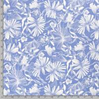 Baumwollsatin, exotische Blumen und Blätter, blau-weiß, 145 cm breit, Preis pro 0,5 lfdm Bild 3