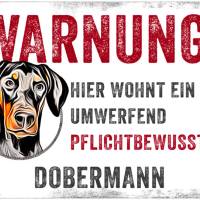 Hundeschild WARNUNG! mit Dobermann, wetterbeständiges Warnschild Bild 1