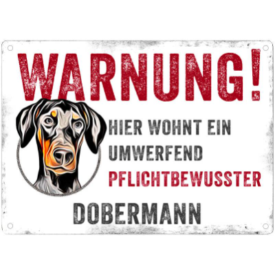 Hundeschild WARNUNG! mit Dobermann, wetterbeständiges Warnschild