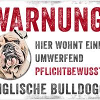 Hundeschild WARNUNG! mit Englischer Bulldogge, wetterbeständiges Warnschild Bild 1