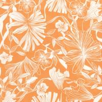 Baumwollsatin, exotische Blumen und Blätter, lachs-weiß, 145 cm breit, Preis pro 0,5 lfdm Bild 1