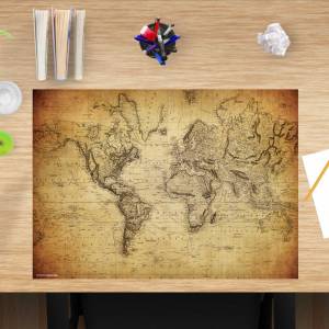 Schreibtischunterlage – Weltkarte vintage – 60 x 40 cm – Schreibunterlage Kinder aus erstklassigem Premium Vinyl – Made Bild 1