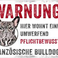 Hundeschild WARNUNG! mit Französischer Bulldogge, wetterbeständiges Warnschild Bild 1
