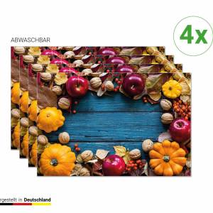Tischsets I Platzsets abwaschbar - Herbstliches Dekor - aus Premium Vinyl - 4 Stück - 44 x 32 cm - rutschfeste Tischdeko Bild 1