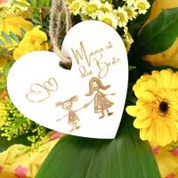 Muttertag, Zeichnung vom Kind graviert, Holzanhänger für Geschenke oder Blumenstrauß Bild 7