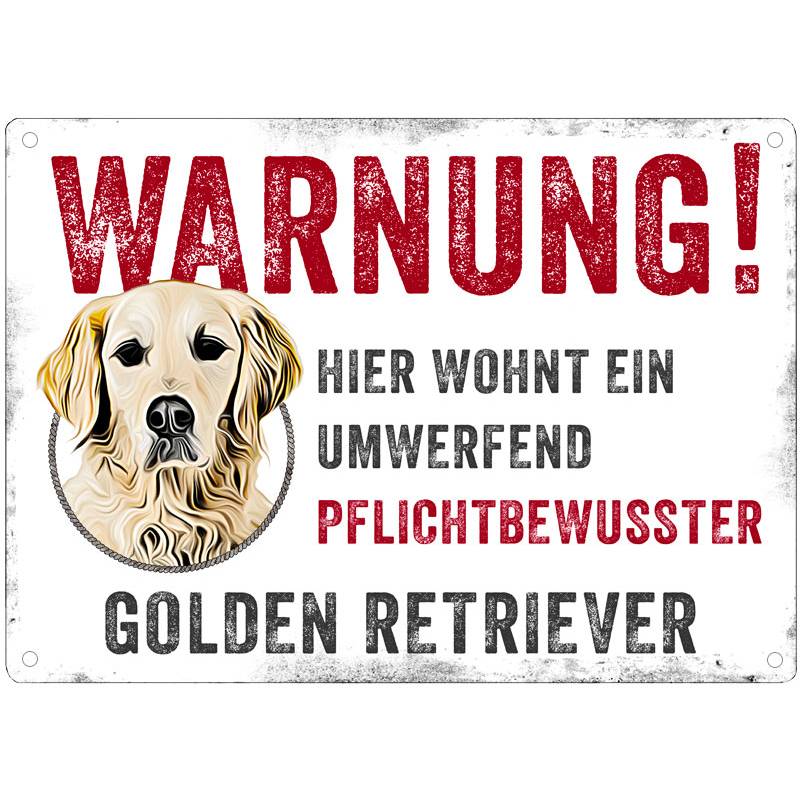 Hundeschild WARNUNG! mit Golden Retriever, wetterbeständiges Warnschild Bild 1