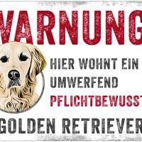 Hundeschild WARNUNG! mit Golden Retriever, wetterbeständiges Warnschild Bild 1