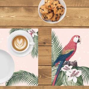 Tischsets I Platzsets abwaschbar - Papagei mit Hibiskus & Palmen - 4 Stück - 40 x 30 cm - rutschfeste Tischdekoration - Bild 2