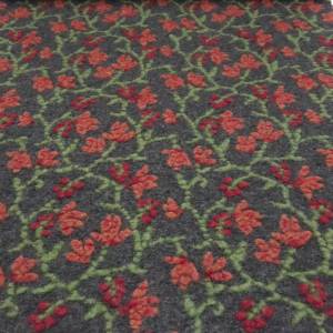 Stoff Ital. Musterwalk Kochwolle Walkloden mit Relief Blumen Ranken grau grün orange rot Mantelstoff Kleiderstoff Bild 1
