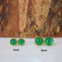 Achat Ohrstecker, grün Achat, 6mm, 8mm, kleine Ohrringe, grün, Gold, rund, Edelstein, Edelstahl, Push-back Bild 1