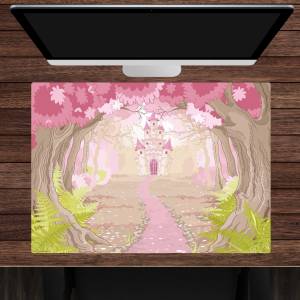 Schreibtischunterlage – Märchenschloss im rosa Zauberwald – 70 x 50 cm – Schreibunterlage aus erstklassigem Premium Viny Bild 1