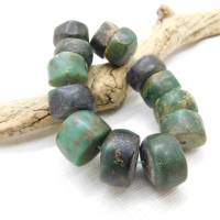 alte Serpentin-Perlen aus Mauretanien - 13 Perlen, 14-16mm  - wunderschöne dunkelgrüne Serpentin Steinperlen Bild 3