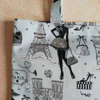 Einkaufstasche, Shopper, Paris-Motive mit Gold- Glitzer , Stofftasche, Stoffbeutel, Bild 2