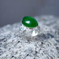 filigraner Ring mit Jade grün, Oval, Statement verstellbar Ring Edelstein, Antik, Silber, grün, Steinring, Geschenk Bild 2