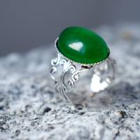 filigraner Ring mit Jade grün, Oval, Statement verstellbar Ring Edelstein, Antik, Silber, grün, Steinring, Geschenk Bild 3