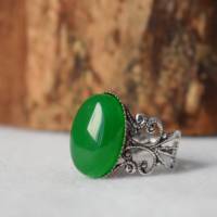 filigraner Ring mit Jade grün, Oval, Statement verstellbar Ring Edelstein, Antik, Silber, grün, Steinring, Geschenk Bild 5