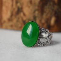 filigraner Ring mit Jade grün, Oval, Statement verstellbar Ring Edelstein, Antik, Silber, grün, Steinring, Geschenk Bild 6
