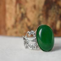 filigraner Ring mit Jade grün, Oval, Statement verstellbar Ring Edelstein, Antik, Silber, grün, Steinring, Geschenk Bild 7