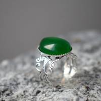 filigraner Ring mit Jade grün, Oval, Statement verstellbar Ring Edelstein, Antik, Silber, grün, Steinring, Geschenk Bild 9