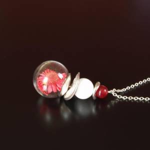 Echte getrocknete Blüten rot Kette Perle Glas Muster nach Wahl Bild 6