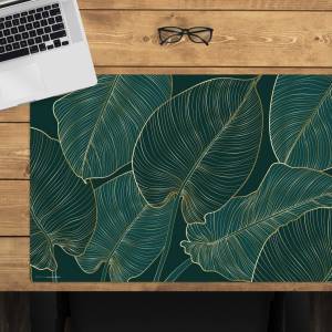 Schreibtischunterlage –  Tropische Blätter mit Goldadern – 60 x 40 cm – Schreibunterlage aus erstklassigem Premium Vinyl Bild 1