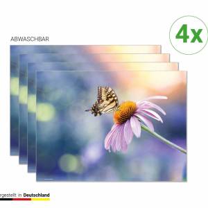 Tischsets I Platzsets abwaschbar - Schmetterling auf Blume - aus Premium Vinyl - 4 Stück - 44 x 32cm - Tischdekoration - Bild 1