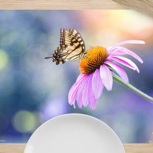 Tischsets I Platzsets abwaschbar - Schmetterling auf Blume - aus Premium Vinyl - 4 Stück - 44 x 32cm - Tischdekoration - Bild 2