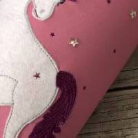 extragroße Schultüte / Zuckertüte aus Stoff 85cm Rund mit Sternen und Einhorn in Beere und Rosa Bild 4