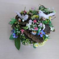 Frühling Ostern kleine Tischdeko - fröhliches Vogelgezwischter - Geschenkidee auch zum Muttertag Bild 1