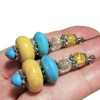 Lange Ohrringe gelb türkis silberfarben Unikat handgemacht Modeschmuck hippy boho Bild 1