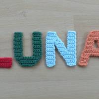Häkelapplikation Buchstabe oder Zahl, 8 cm, 29 Farben, Biobaumwolle, Handarbeit Bild 5