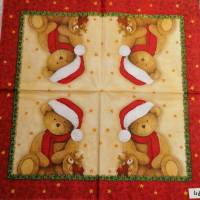 5 Servietten / Motivservietten  Teddybär mit rotem Schal und Weihnachtsmütze   RR 46 Bild 1