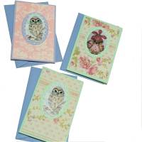 Eulen Mini Karten romantisch Blüten im Umschlag süße Klappkarte Wohndeko vintage pastell Bild 1