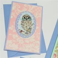 Eulen Mini Karten romantisch Blüten im Umschlag süße Klappkarte Wohndeko vintage pastell Bild 2