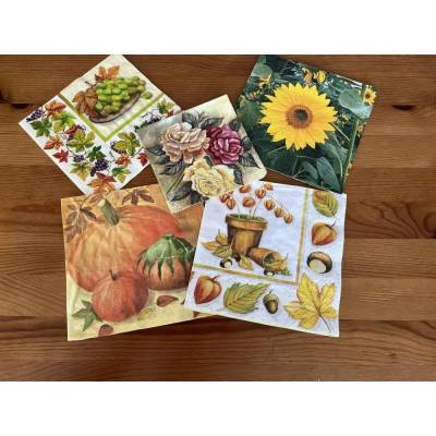 Servietten - 5 verschiedene Servietten - Kürbis Sonnenblumen Rosen Weintrauben  