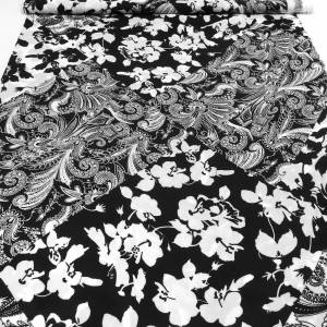 Stoff Viskose leichter Blusenstoff Blumen Paisley schwarz weiß Kleiderstoff Bild 1
