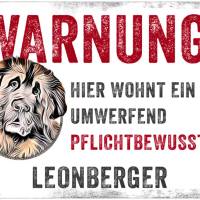 Hundeschild WARNUNG! mit Leonberger, wetterbeständiges Warnschild Bild 1