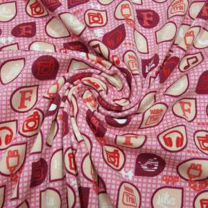 Stoff Baumwolle Jersey Noten Computer Web Ornamente pink beige rot Kleiderstoff Kinderstoff Bild 3