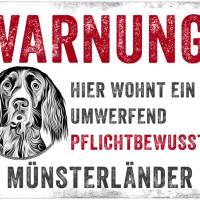 Hundeschild WARNUNG! mit Münsterländer, wetterbeständiges Warnschild Bild 1