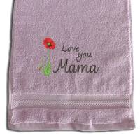Für Muttertag besticktes personalisiertes Handtuch Gästehandtuch Love you Mama mit Mohnblume Geschenke Geburtstag Bild 2