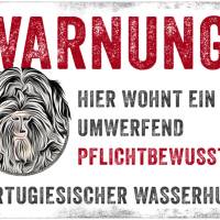 Hundeschild WARNUNG! mit Portugiesischem Wasserhund, wetterbeständiges Warnschild Bild 1