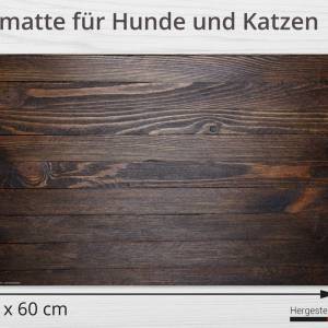 Napfunterlage | Futtermatte „Holzoptik dunkelbraun“ aus Premium Vinyl - 60x40 cm - rutschhemmend, abwaschbar, reißfest - Bild 2