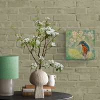 SPRING MAGIC KINGFISHER - gemalter Eisvogel mit Kirschblüten und Farn 30cmx30cm Bild 2